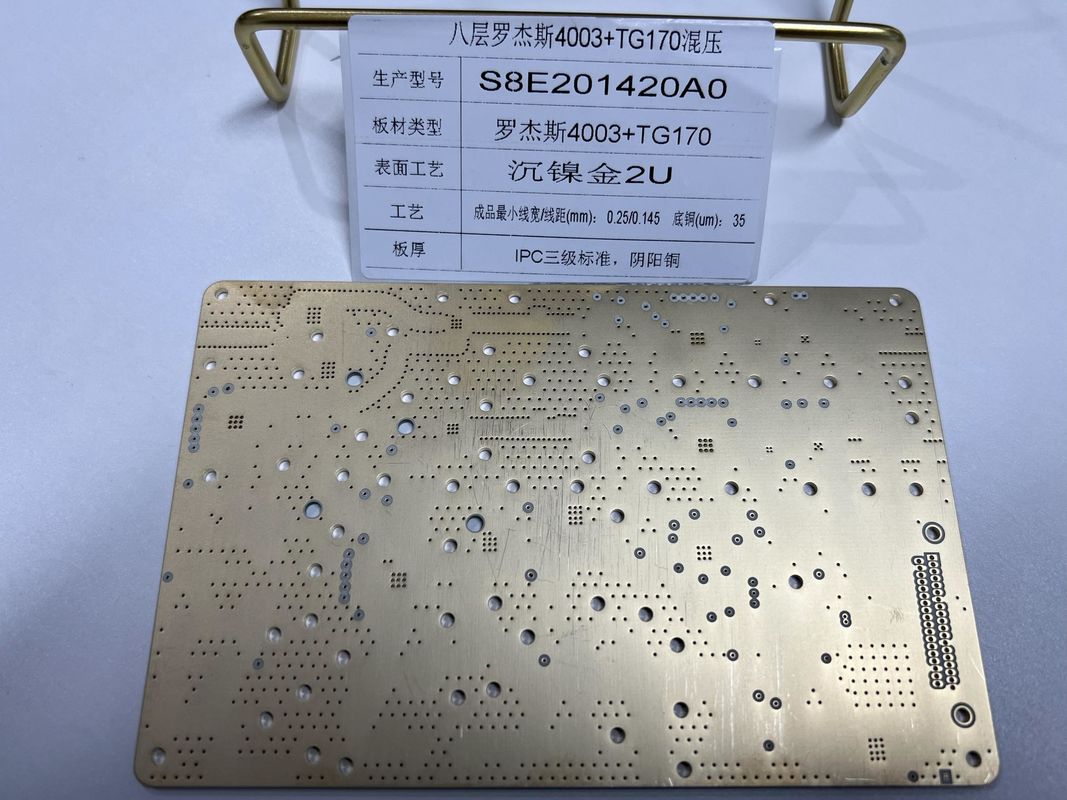 8 Lapisan Rogers RO4003+FR4 TG170 Permukaan Emas Rogers Board PCB Green Solder Mask